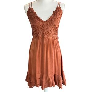 Chelsea & Violet Rust Asymmetrical Dress With Lace Bodice Size Small